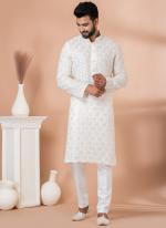 Georgette White Festival Wear Sequins Work Readymade Kurta Pajama